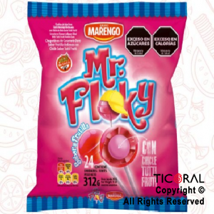 CHUPETIN MR FLOKY FRUTILLA RELLENO CON CHICLE X 24 UNIDADES 312 GR x 1